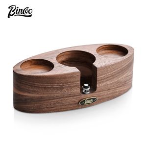 BINCOO Coffee Press Base Walnut Powder Dispenser Three-piece Set Italian Coffee Handle Holder Set 51/53/58MM