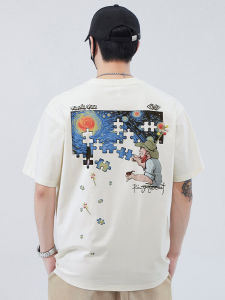 Áo Thun Tay Ngắn Thêu Rộng Rãi Mùa Hè Thường Ngày Cotton Polyester Phong Cách Đường Phố Thời Trang Nam Tay Lửng Mỏng in Họa Tiết Hoạt Hình