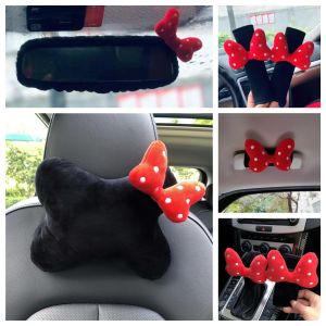 Cute Bowknot Car Headrest Neck Pillow Universal Plush Seat Belt Shoulder Pad Car Accessories Interior For Women