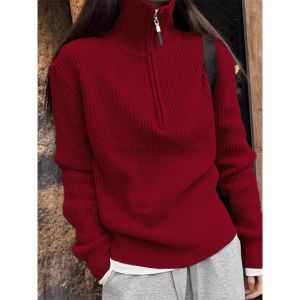 Gray High Collar Half Zip Thickened Womens Base Shirt Inner Wear Lazy Style Autumn Winter New Sweatshirt Commute Style Regular Fit