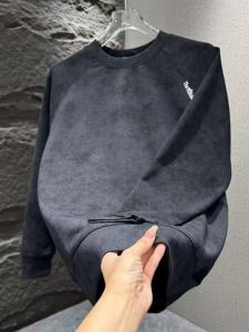 Fall and Winter New Arrival Tie-Dyed Letters Embroider Casual Sweatshirt Mens Classy Simple Loose and Versatile Round Neck Long Sleeves Bottoming Shirt