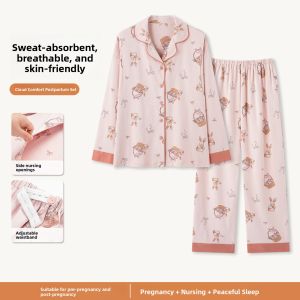 Miiow | Pure Cotton Maternity Sleepwear Womens Loose Home Clothes Spring Autumn New Style Nursing Sweat Absorbent Postpartum Outfit