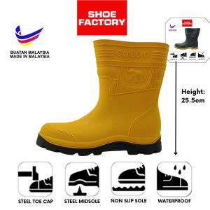Gajah King Mid Cut Safety Rain Boots Steel Toe Cap and Steel Midsole Kasut Getah Besi Size 39-44 From Shoe Factory Malaysia