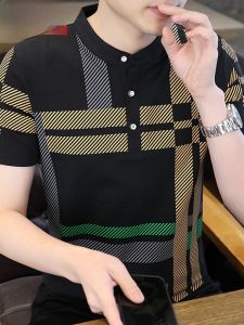 HENGYUANXIANG | Fashionable Casual Striped Short Sleeve Polo Shirt Pure Cotton Half Sleeve Stand Collar Summer T-Shirt For Men Youth Vitality Style