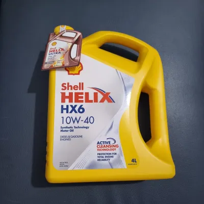 Oli Mesin Shell Helix HX6 SAE 10W-40 4 Liter 4L Bensin Diesel Bonus Kartu Pengingat