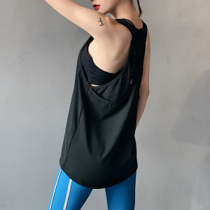 Womens Sport Vest Loose Long Style Breathable Quick Dry Running Cover up Summer Fitness Training Yoga Gym Wear