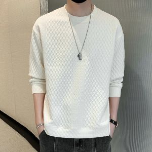 ROMON | Romon Mens Knitted Long Sleeve Sweatshirt Round Neck Big Size T-shirt Spring Autumn Fashion Casual Antibacterial Base Shirt