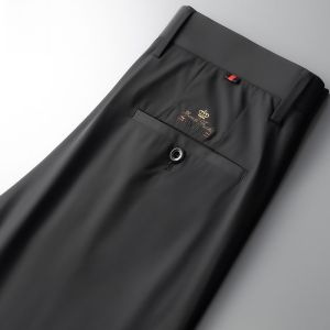 ROMON | Lormen Mens Casual Pants Summer Thin Straight Leg Ice Silk Long Business No Ironing Workwear Black Western Trousers