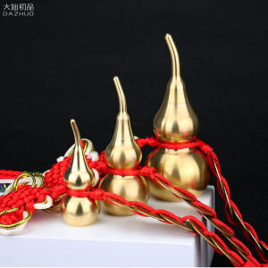 Pure Copper Gourd Pendant Ornament Brass Qing Dynasty Five Emperors Coins Chinese Knot Red Lanyard Office Car Living Room Hanging Ornaments