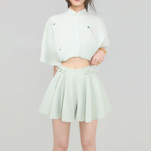 KEIKO | Green High Waist A-line Flared Skirt-pants with Bow Accent