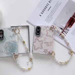szhaiyu | For Samsung Galaxy Z Fold 8 Ultra Z Fold 8 Wide For Magsafe Shockproof Phone Case With Pearl Bracelet Plated Flower Pattern Case
