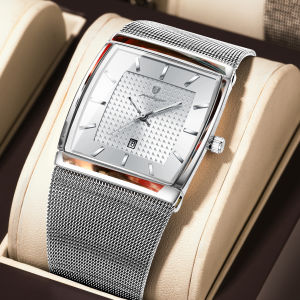 POEDAGAR Luxury Business Mens Watch Stainless Steel Mesh Waterproof Luminous Man Wristwatch Date Quartz Fashion Watches For Men
