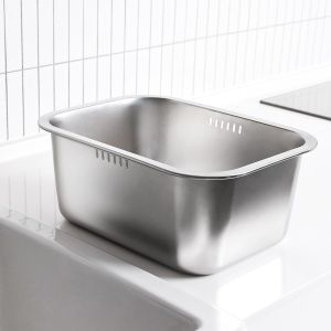 Portable Washing-up Bowl 10L Large Stainless Steel Dishpan Multipurpose Kitchen Sink Bowl Dish Tub Vegetable Washing Basin