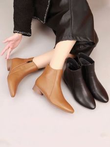 Giày Bốt Ỏm Trẻ Vị Thành Niên Đế Bọc Lông Cừu Thời Gian Trong Đầu Đế Thấp Phẳng Gập Khóa Kéo Cỡ Trung Cho Trẻ Em Mùa Đông