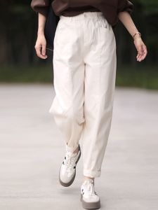 กางเกงขายาวทรงหลวมเอวสูงผ้าฝ้ายแท้สำหรับผู้หญิง กางเกงขายาวทรงหลวมสไตล์ฮาราจูกุสำหรับฤดูใบไม้ผลิและฤดูใบไม้ร่วง
