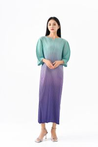 NOVA quality⭐One person one pleat ⭐※French fashion temperament gradual change long Miyake pleated dress 2025 spring new seven-cent sleeve slimming skirt women