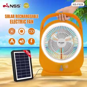 NSS Solar Electric Fan Portable Fan Solar Panel Charging Fan with LED Light Table Desk 8 inch Fan NS-F829