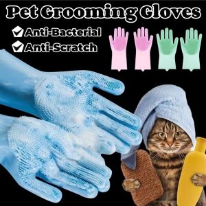 Pet Grooming Gloves Dog Cat Bathing Cleaning Glove Shampoo Scrubber Clean Soft Silicone Hair Removal Glove