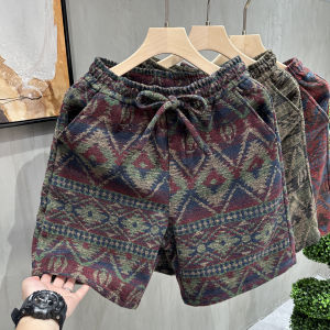 กางเกงขาสั้นผู้ชายทรงหลวมสไตล์ชาติพันธุ์ ทรงสก็อต ทรงสปอร์ต ทรงห้าส่วน กางเกงขายาวทรงหลวมสำหรับฤดูร้อน