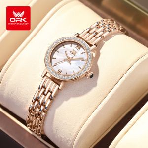 OPK Women Rose Gold Watch Waterproof Luxury Stainless Steel Diamond Bezel Elegant Ladies Wristwatch