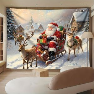 VIKAMA Santa Claus Carriage Elk Photo Background Wall Tapestry Living Room Bedroom Office Family Room Party Decoration