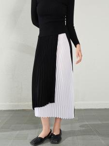 Casual Style Asymmetrical Color Block Chiffon Skirt Womens Summer High Waist Pleated Long Skirt Elegant Half-length Skirt