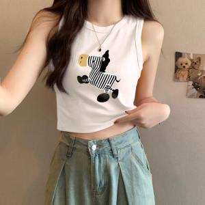 เสื้อกั๊กสายเดี่ยวผ้าฝ้ายน้ำหนักเบาสำหรับผู้หญิงในช่วงฤดูร้อนปี 2024 เสื้อยืดทรงเข้ารูปสั้นสำหรับผู้หญิง เสื้อคลุมกันหนาวสุดเทรนด์