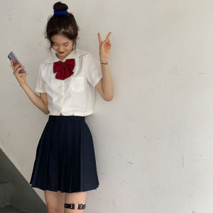 JK Full Set Summer Uniform Short Shirt College Style Top Shirt Skirt Suit Bow Red Graduation White