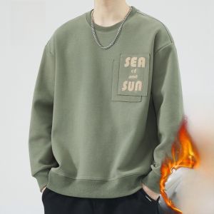 ROMON | Romon Mens Fleece Lined Sweatshirt Casual Long Sleeve Round Neck T-shirt Loose Fit Youthful Style Winter Season Fashionable Brand