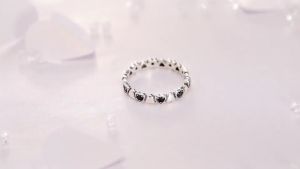 Genuine 925 Sterling Silver Stackable Ring Heart Black CZ Diamond Finger Rings for Women Ladies Wedding Anniversary Jewelry