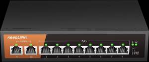 Thiết Bị Mạng Không Quản Lý KeepLiNK 10 Cổng Gigabit Với 8 Cổng PoE Và 2 Cổng RJ45 Uplink Hỗ Trợ Plug And Play Tăng Cường Truyền Dữ Liệu