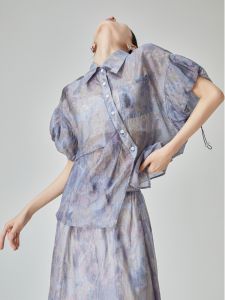 XIAODADEHUA | Purple Slanted Collar Dye Leisure Short Sleeve Shirt Set Women 2026 Summer Style