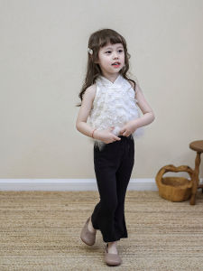 Girls Summer Outfit Fashionable Chinese Style Cotton Vest And Pants Set for Toddlers And Babies Cute Little Girl Clothing Set