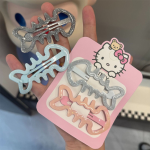 กิ๊บติดผมรูปกระดูกปลาสุดน่ารัก สะท้อนแสง กิ๊บติดผมสไตล์เกาหลี กิ๊บติดผมทรงหางม้าด้านข้าง สไตล์การ์ตูน หวาน เทรนด์ใหม่