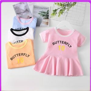 Bara Summer Cotton Dress for Girls Short Sleeve Princess Style Childrens Clothing Korean Version Baby Dress High Waist Skirt