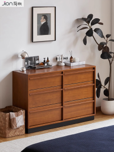 Retro Solid Wood Six-Drawer Storage Cabinet Bedroom Nightstand Living Room Multi-Functional Drawer Cabinet Antique Style