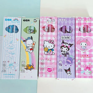 Sanrio ปากกาพลาสติกแบบกดปากกา4ชิ้นน่ารัก Kuromi Hellokitty ลบได้ปากกาเมโลดี้ปากกาลูกบอลกลิ้งโรงเรียนเครื่องเขียนขายส่ง