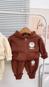 Bộ nỉ bông bé trai bé gái bộ nỉ thu đông cho bé Smile chất nỉ bông cao cấp dày dặn mềm mịn MOONHOUSE