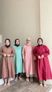 ILONASHOP Olin Midi Dress Muslim Wanita Bahan Katun Linen Rami Jumbo LD 110 Korean Style Gamis Simple Ngatung Kekinian Terbaru 2024
