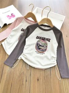 เสื้อยืดแขนยาวรัดรูปสำหรับเด็กผู้หญิง ทรงหลวม สไตล์ฤดูใบไม้ผลิและฤดูใบไม้ร่วง คอกลม เสื้อชั้นใน เสื้อผ้าเด็ก