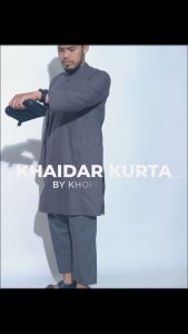 KHOIRUMMAH Koko Kurta Khaidar Set - Baju Pria Dewasa Lengan Panjang - Koko Kurta Polos - Dark Grey