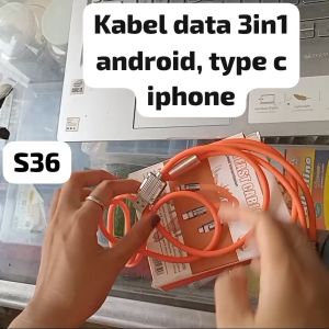 S36 ORI KABEL DATA 6A 3IN1 3 CABANG SUPER FAST CHARGING CABLE SILIKON FAST CHARGING LED 120W POWER M