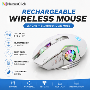 2.4G Wireless Bluetooth Mouse Rechargeable 6-Buttons 1600DPI Adjustable Ergonomic Design Mouse For PC Computer Laptop Tablet