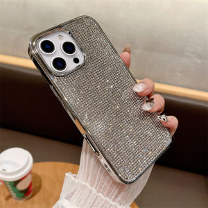Luxury Plating Glitter Solid Color Rhinestone Phone Case For iPhone 17 Air 16 15 14 13 12 11 Pro Max Shockproof Protective Cover