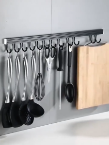 wall mounted kitchen bathroom hookless perforated towel rack cutlery storage rack 40-80cm
