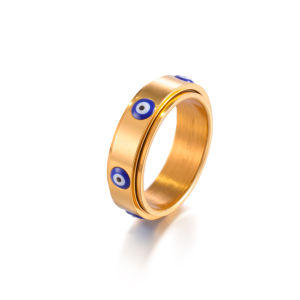 Skyrim | Blue Enamel Evil Eye Anxiety Rings Stainless Steel Spinning Rotate Fidget Ring Amulet Jewelry Gift for Men Women