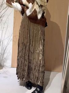 Retro Chinese Style Midi Skirt Womens Unique Folded Design Elegant Fashionable Half-length Skirt Autumn New Arrival