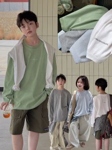 Orof Wind Spring New Long Sleeve Boys T-shirt Childrens Base Shirt Trendy Cotton Polyester Blend round Neck Letter Pattern