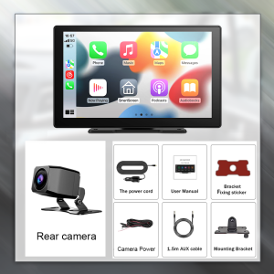 Asawin CP91 Car Play 4K Dash Cam Wireless Apple Carplay & Android Auto with 1080P Backup Camera Front 4k Rear 1080P