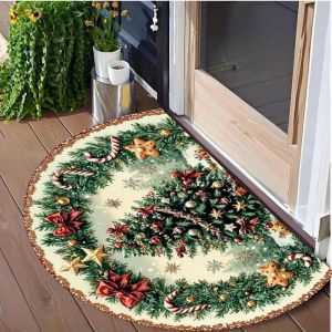 VIKAMA Nutcracker Half Round Door Mat Black Xmas Print Welcome Rug Non Slip For Front Door Entryway Indoor Outdoor Holiday Decor
